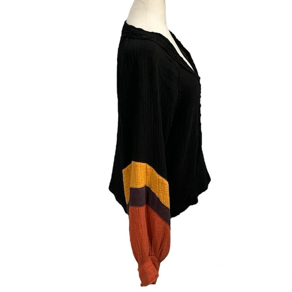 Fate Color Block Cotton Gauze Pullover V-Neck Balloon Long Sleeve Shirt Top S - Picture 5 of 14